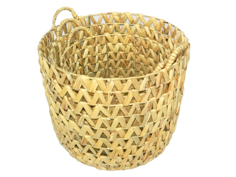 Exquisite Open Weave Water Hyacinth Storage Baskets - Nesting Set of 3